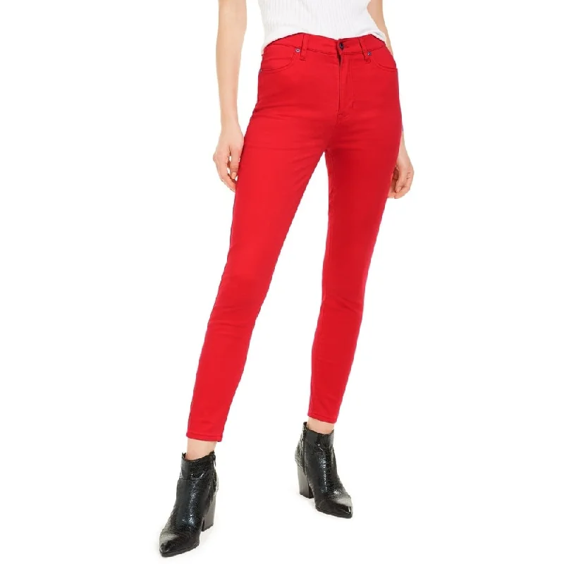 Distressed Jeans for Edgy Style -Kendall + Kylie Women's High Rise Skinny Jeans Red Size 28