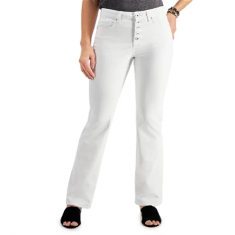 Metal Button Jeans for Classic -Style & Co Women's Button Fly Bootcut Jeans White Size 8