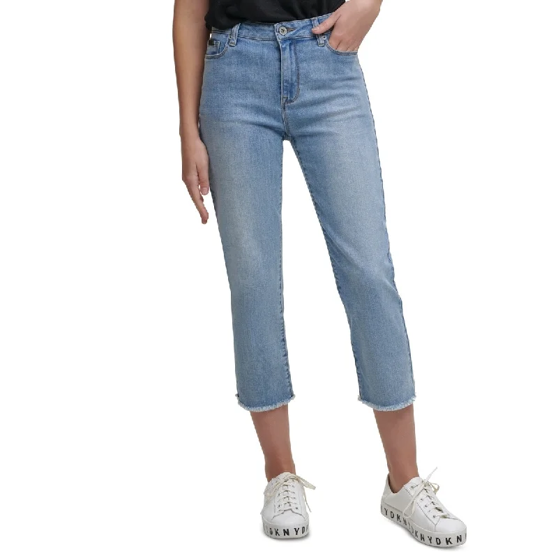 Holiday Jeans for Festive -DKNY Women's Rivington Slim Straight Cropped Raw Jeans Blue Size 25