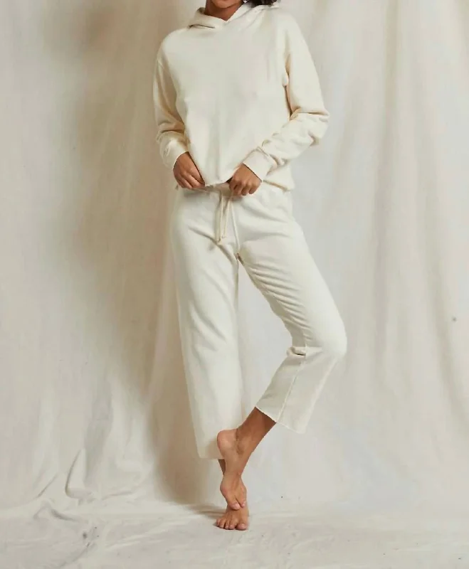 Tight trousers for women with vertical stripes and slimming effect for a sleek look -Jamaica Beach Fleece Straight Leg Sweatpant In Bright Ivory