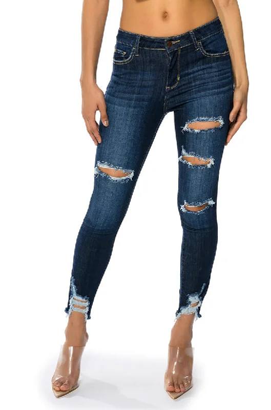 Outdoor Jeans for Adventures -SATURN DARK HIGH RISE SKINNY JEANS