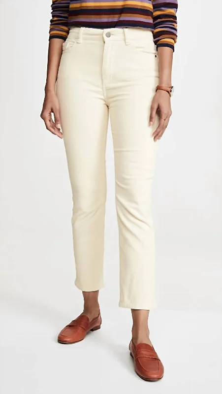 Tight trousers for women with elastic waistband for comfortable all-day wear -Mara Straight Corduroy In Meringue