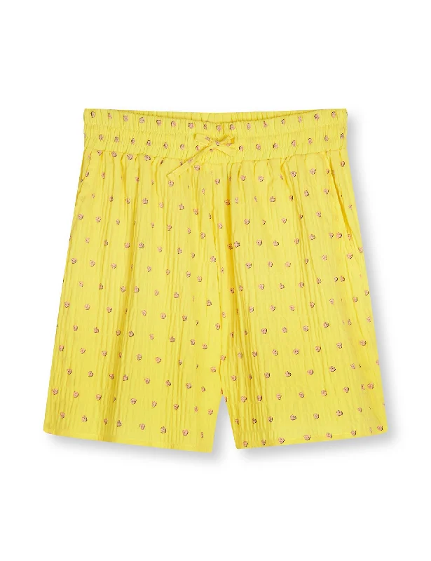 Best cargo shorts for women with side pockets for extra storage and convenience-Crinckle Pop Dora Shorts AOP, Mush Dot AOP/Lemon Zest