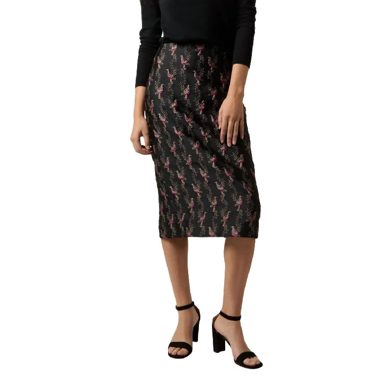 Modern Dresses for Trendy -Aurora Skirt In Black Magenta Hummingbird Matelassé