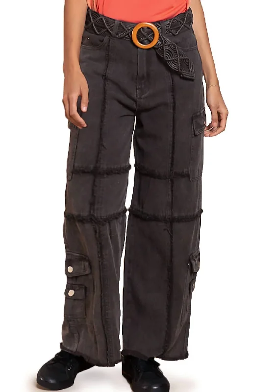 Soft fabric tight trousers for women with breathable material for year-round wear -Harmony Wide Leg Cargo Pant In Black