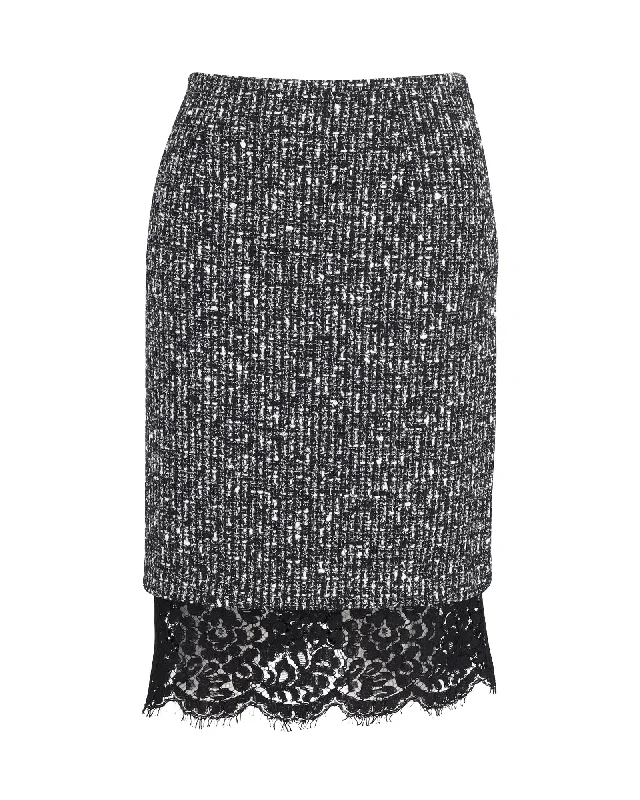 Ruffled Dresses for Girly -Michael Kors Lace Hem Pencil Skirt in Grey Polyester