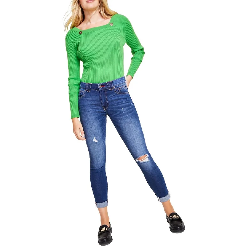 Versatile tight trousers for women with fold-over waist for adjustable comfort -Womens Cuffed Skinny Ankle Jeans