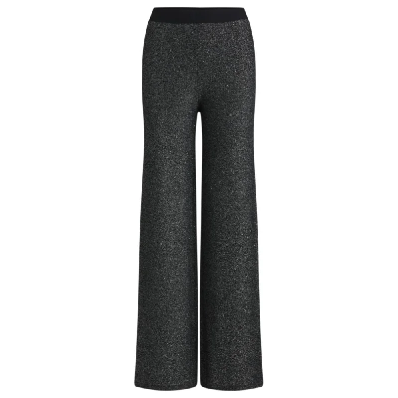 Tight office trousers for women with professional cut and flattering fit -Knitted straight-leg trousers in sequinned yarns