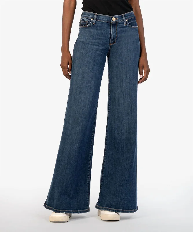 High-waisted tight trousers for women with pleated front and polished design -Margo Mid Rise Wide Leg Jean In Quality Wash