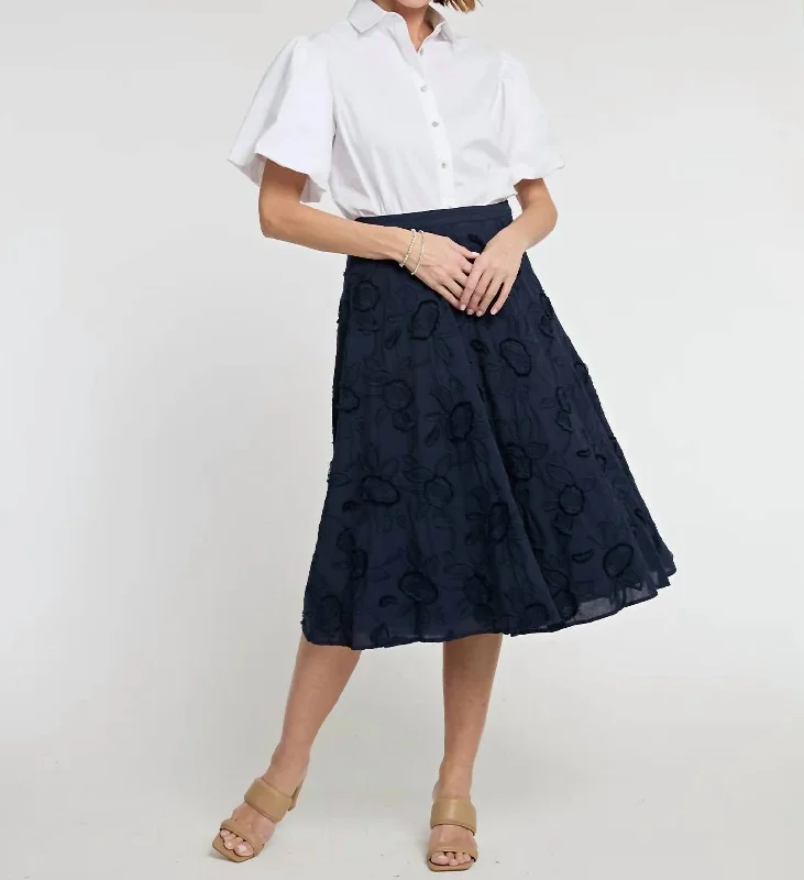 Sequined Dresses for Sparkle -Gloria Skirt In Navy Floral Applique