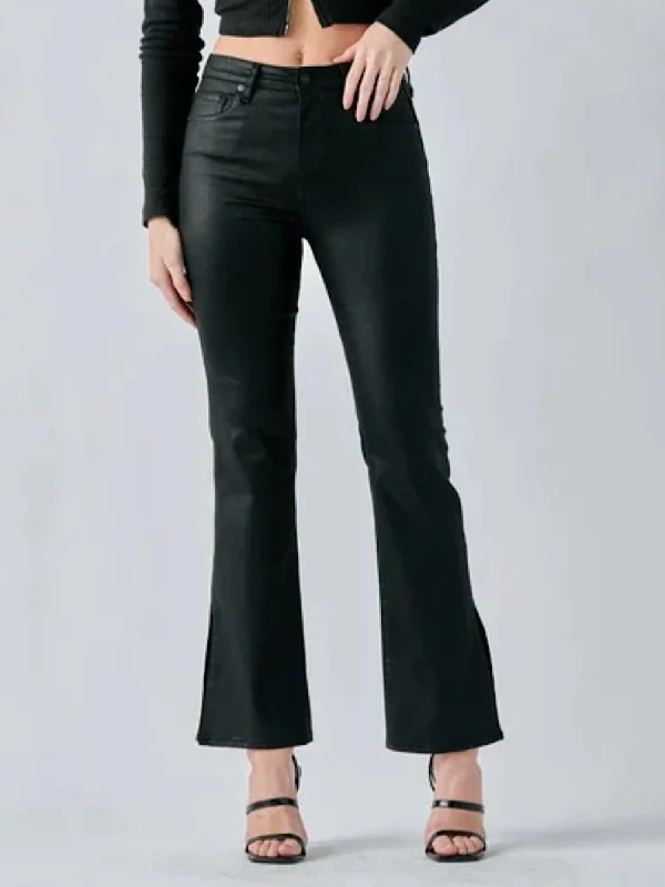 Stretch denim tight trousers for women with flexibility and stylish design -Ryan High Rise Bootcut Slit Jeans In Black