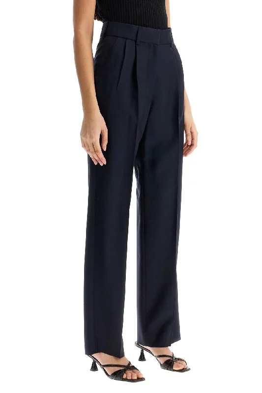 Wool blend tight trousers for women with soft, breathable fabric for year-round wear -Blaze Milano Navy Blue Virgin Wool And Mohair High-Waisted Pants