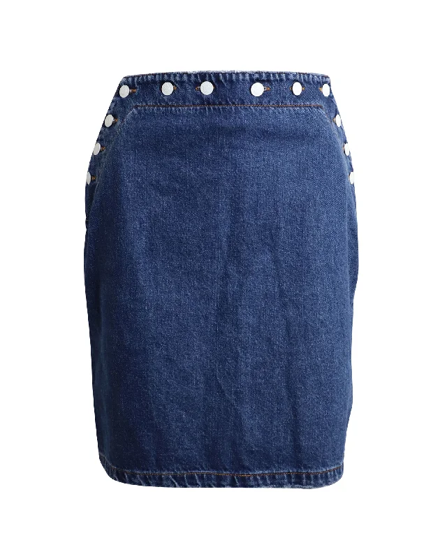 Tie-up Dresses for Decorative -MSGM Button Detail Pencil Skirt in Blue Cotton Denim