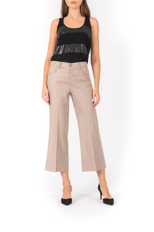 High-rise tight trousers for women with pleated front and classic look -Anabelle 5 Pocket Wideleg Pant In Safari