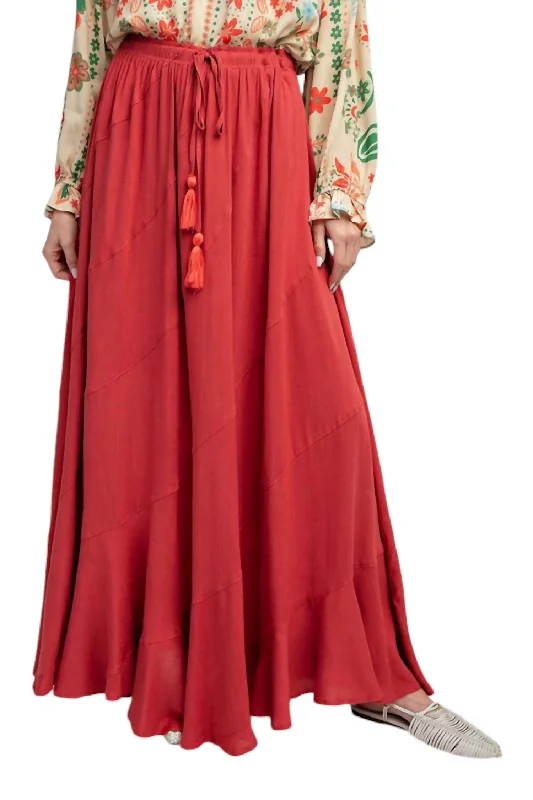 Elastic Dresses for Fit -Poppy Linen Maxi Skirt In Crimson