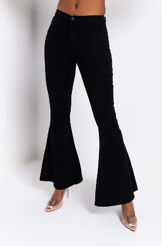 Wide Leg Jeans for Comfort -LACE ME UP FLARE JEANS BLACK