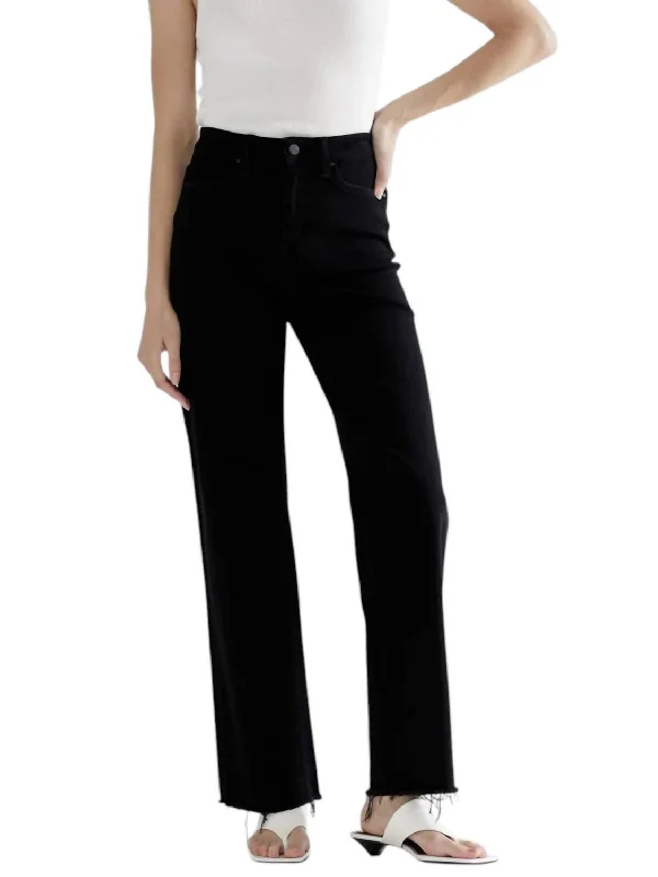 Leather tight trousers for women with edgy design and fashion-forward style -High Rise Slim Wide Jeans In Black