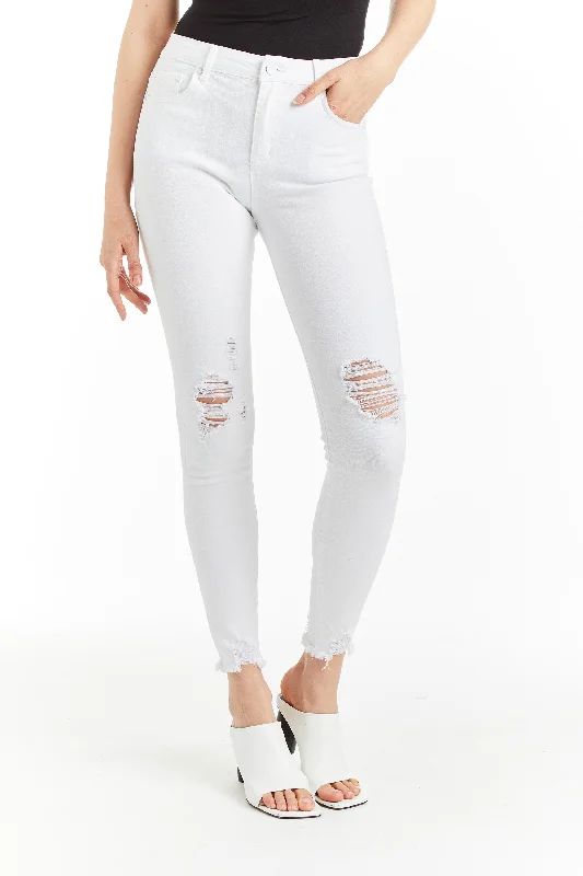 Distressed Jeans for Edgy Style -Diane - Destructed Crop Skinny In White