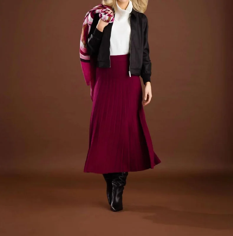 Hippie Dresses with Beads -Pleated Long Skirt In Burgundy