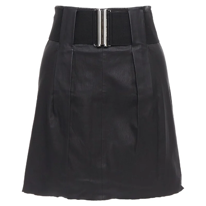 Abstract Dresses for Creative -Pierre Balmain Leather Wide Logo Elastic Belted A Skirt