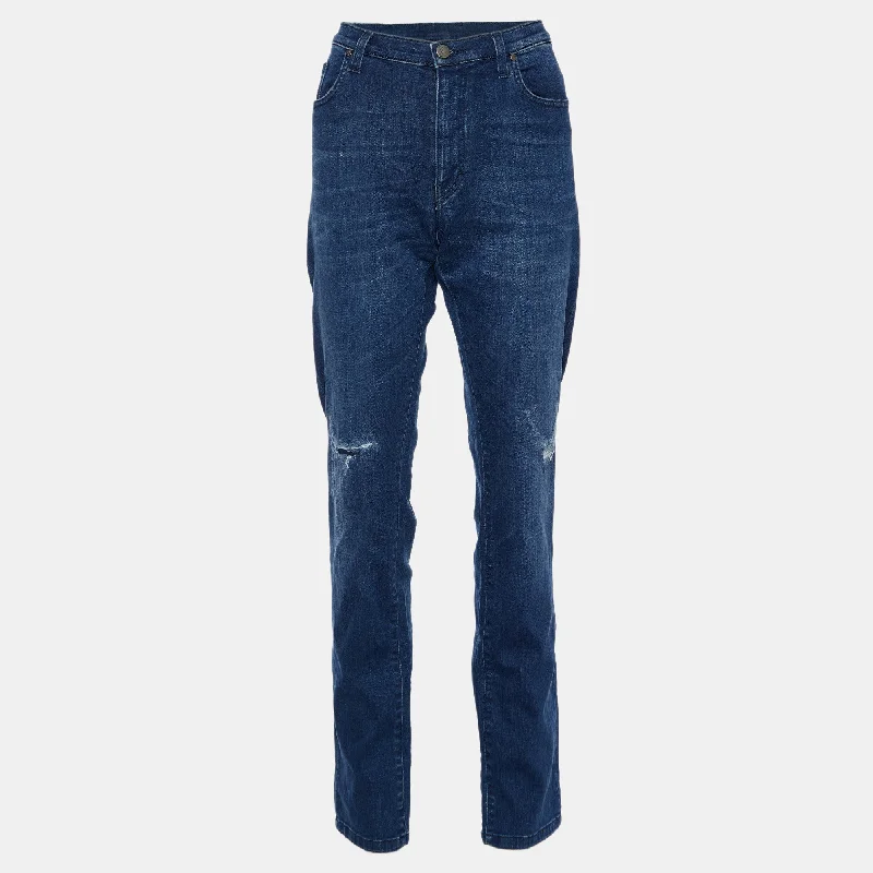 Classic tight trousers for women with smooth fabric and chic, timeless design -Versace Collection Blue Denim Slim Fit Jeans