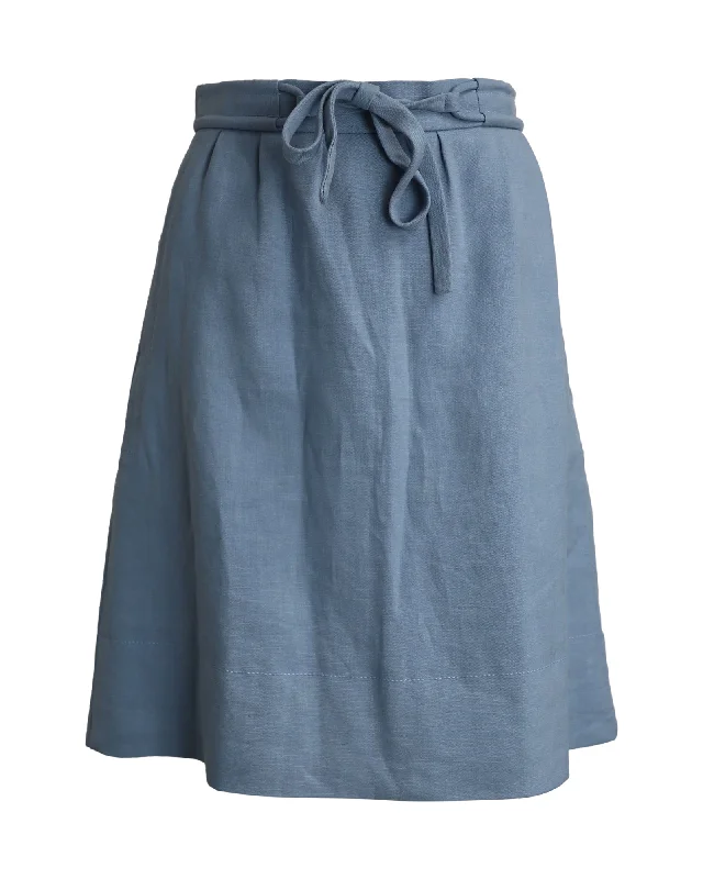 Retro Dresses for Throwback -Chloé Tie Waist Knee Length Skirt in Light Blue Silk