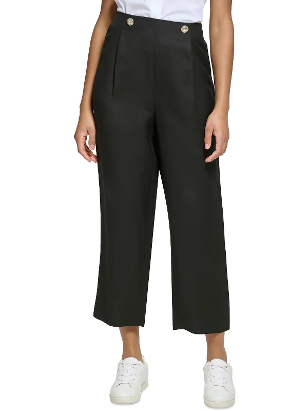 Tight trousers for women with pockets and slim silhouette for practical fashion -Womens Stretch Pleated Cropped Pants