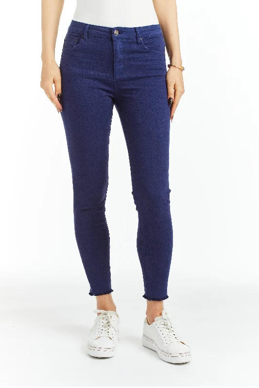 Fashion Jeans for Trendsetter -Mona - High Rise Color Denim Skinny Crop Fray