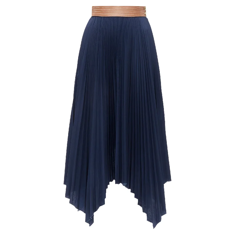 Linen Dresses for Breathable -Loewe cowhide leather topstitched belt pleated skirt