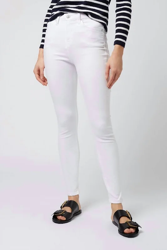 Stretchy knit tight trousers for women with soft fabric and relaxed fit -High Rise Denim Jamie Moto Skinny Jeans In White