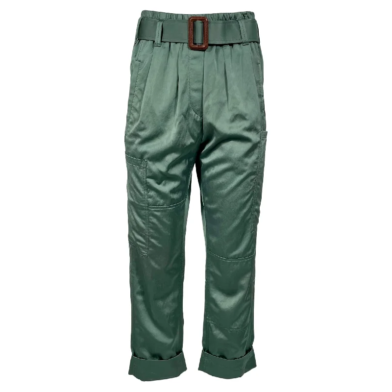 Denim tight trousers for women with skinny fit and timeless blue wash -Brunello Cucinelli Belted Straight-Leg Cargo Pants in Green Polyester