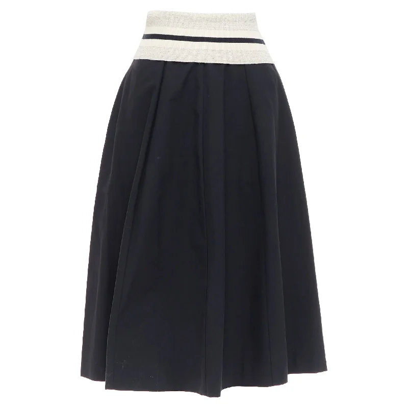 Halter Dresses for Chic Style -Brunello Cucinelli Cotton Blend Foldover Waist Midi Skirt