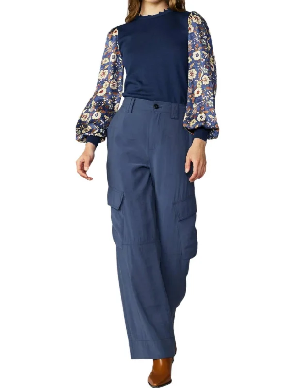 Black tight trousers for women with sleek design and versatile styling options -Wide Leg Cargo Pants In Slate Navy