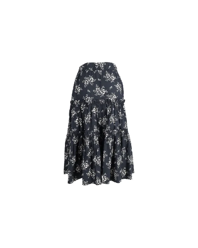 Zippered Dresses for Convenience -Sea New York Alessia Tiered Floral Midi-skirt In Black Cotton