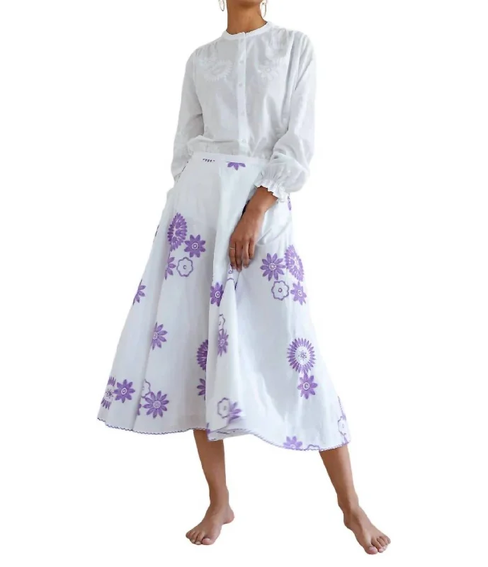 Silk Dresses for Luxurious -Primrose Midi Skirt In Purple Flower