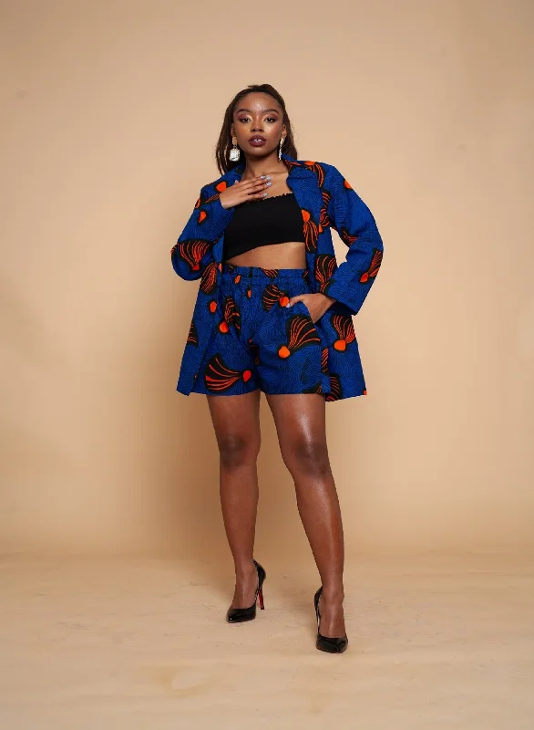 Best lounge shorts for women with soft fabrics for ultimate comfort at home-Tope Ankara High Waisted Shorts | Blue African Print