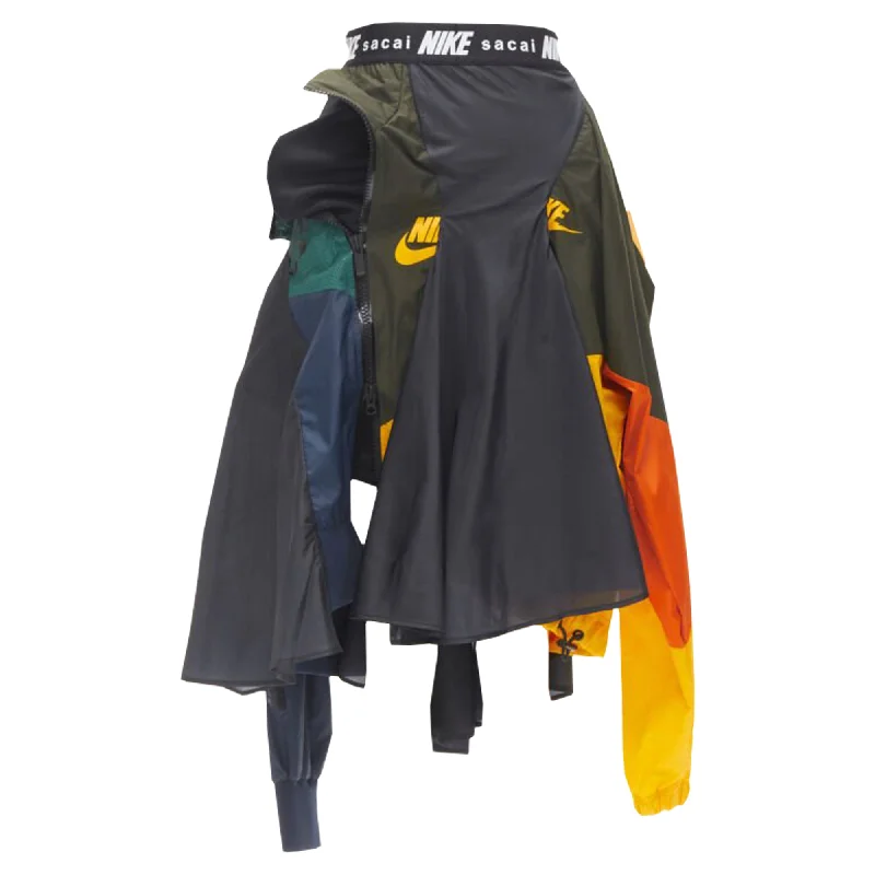 Denim Dresses for Casual Style -Sacai Nike windbreaker patchwork draped skirt