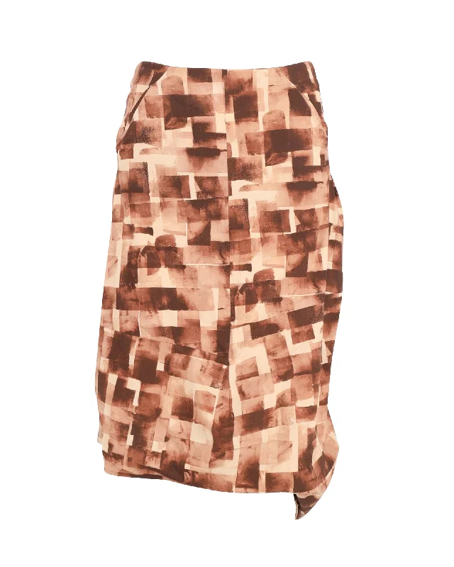 Hippie Dresses with Beads -Marni Geometric Pattern Asymmetric Skirt in Brown Cotton