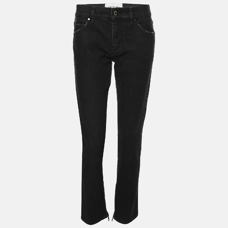 Classic slim-fit tight trousers for men with durable fabric for daily wear -Valentino Black Denim Petale Jeans