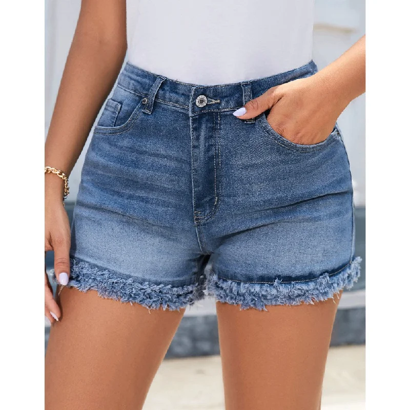 Versatile casual shorts for women with pockets and a flattering cut for summer days-Sugar & Lace Womens Blue Raw Hem Shorts - SL7831377-5