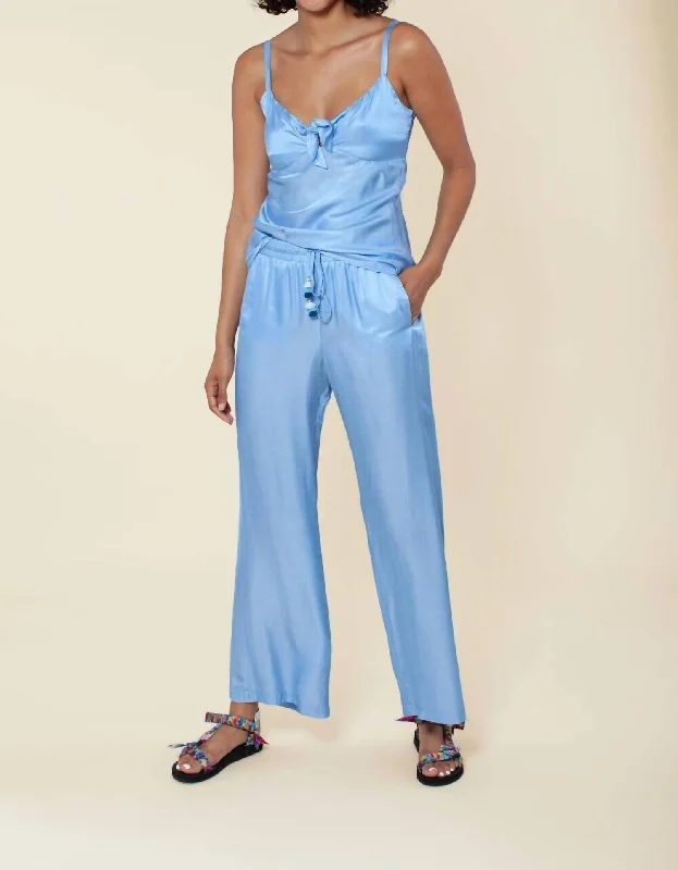 Tight cargo trousers for women with stylish pockets and slim cut for urban look -Solid Silk Pant In Blue