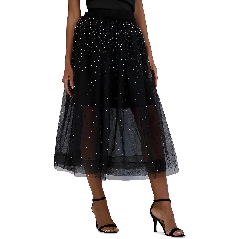 Studded Dresses for Statement -Womens Embellished Ruffled Midi Skirt