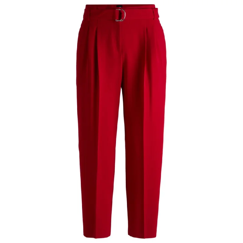 Pleated tight trousers for women with vintage-inspired design and modern twist -Regular-fit cropped trousers in crease-resistant crepe