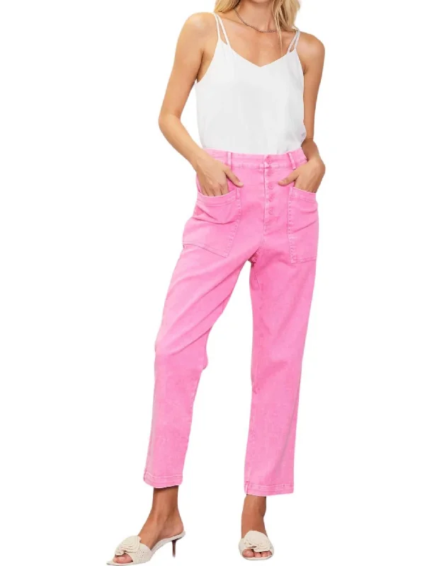 All-black tight trousers for women with simple, chic design for formal occasions -Utility Pants In Pink