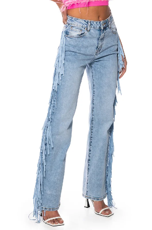 Printed Jeans for Pattern -LET LOOSE FRINGE SIDE JEANS