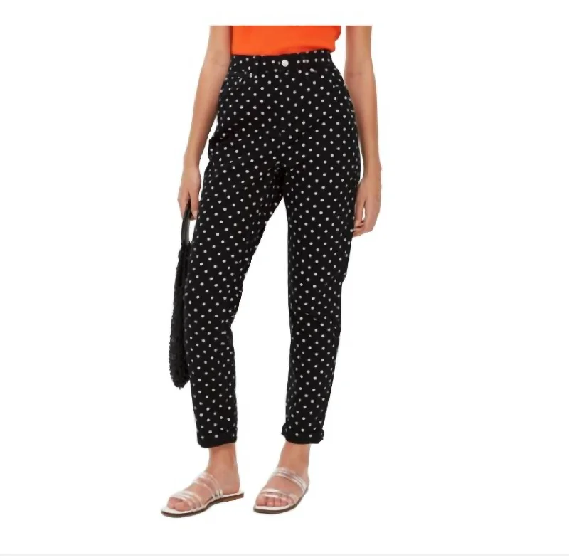 Sporty tight trousers for men with elastic waistband and athletic cut for movement -High Rise Polka Dot Mom Jeans In Black/white