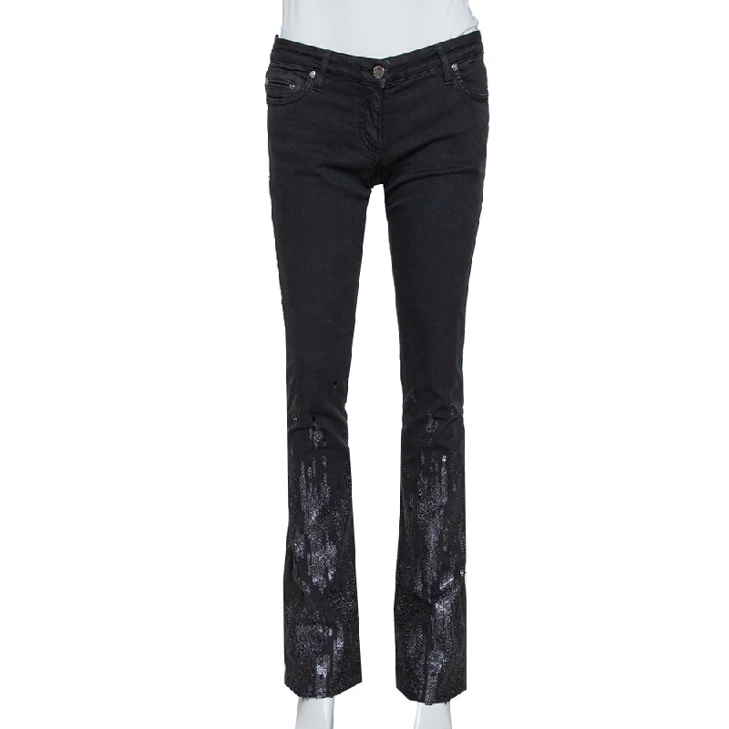 Tight trousers for women with belt loops and classic design for versatile look -Roberto Cavalli Black Denim