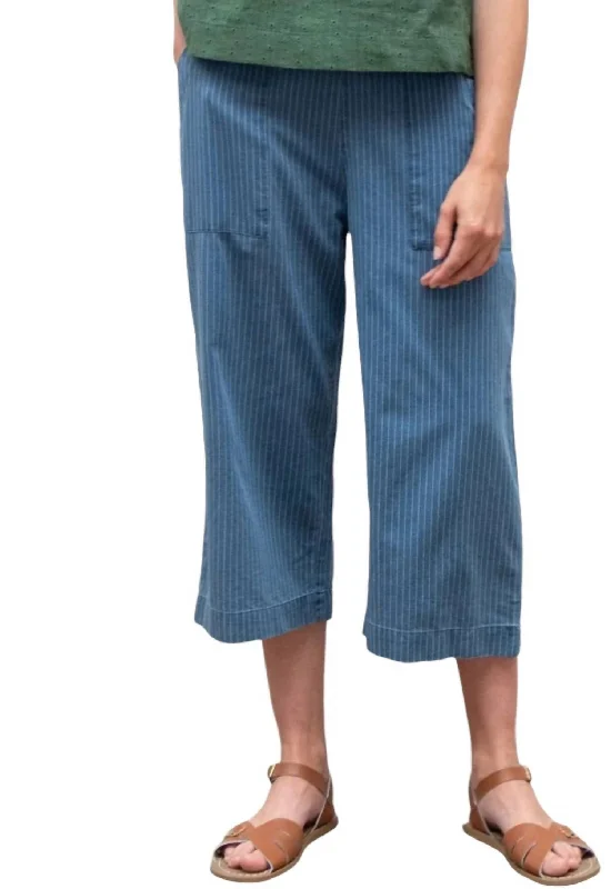 Tight trousers for men with tapered legs and sharp, tailored finish -Striped Denim Culottes Trouser In Denim Stripe