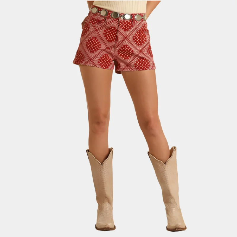 High-rise shorts for women with soft fabrics for a comfortable, stylish fit-Grace In La High Rise Bandana Print Shorts