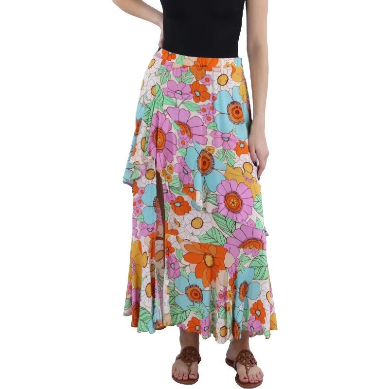 Cocktail Dresses for Party Time -Nala Womens Floral Ruffle Maxi Skirt